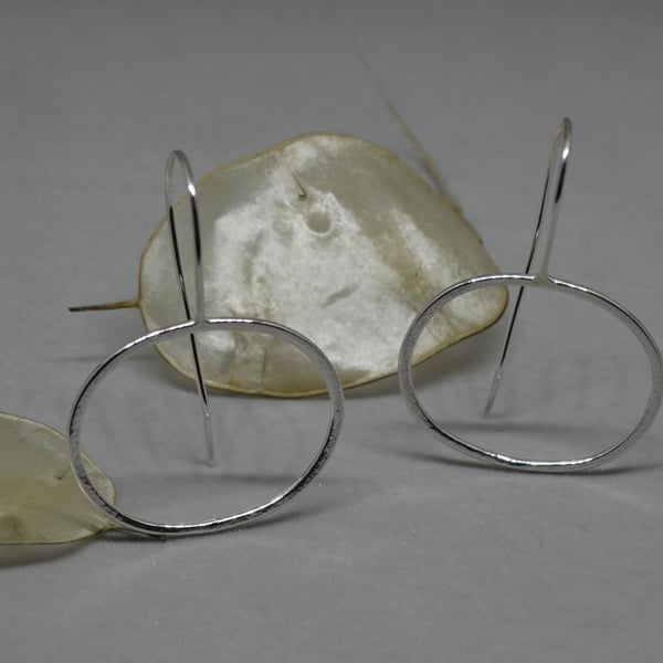 Silver earrings - contemporary oval drop earrings - lightweight 