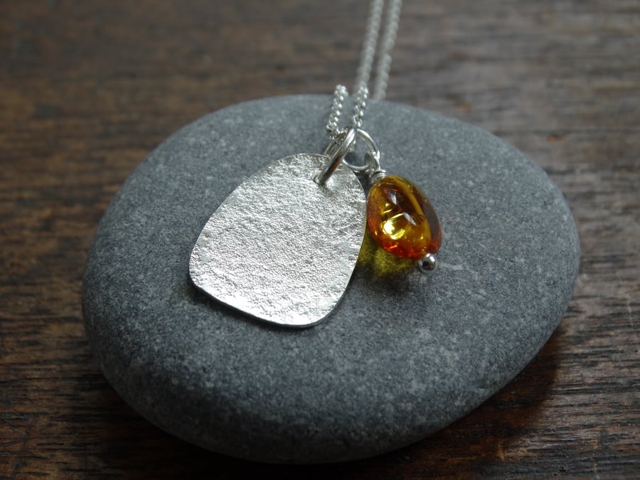 Charm cluster pendant - mathom pendant - recycled sterling silver amber