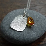 Charm cluster pendant - mathom pendant - recycled sterling silver amber