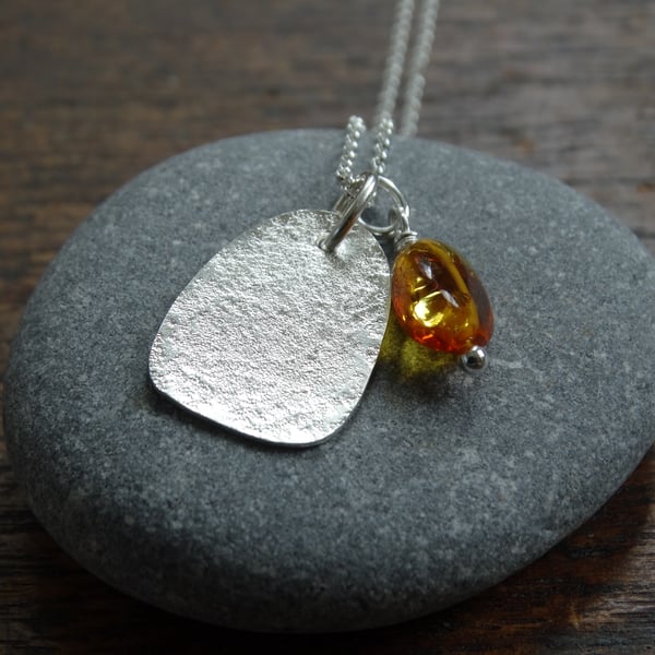 Charm cluster pendant - mathom pendant - recycled sterling silver amber