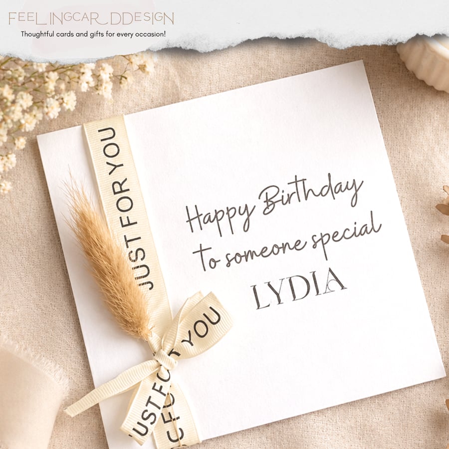 Personalized Ribbon Birthday Card, Handmade for Friend or Colleague