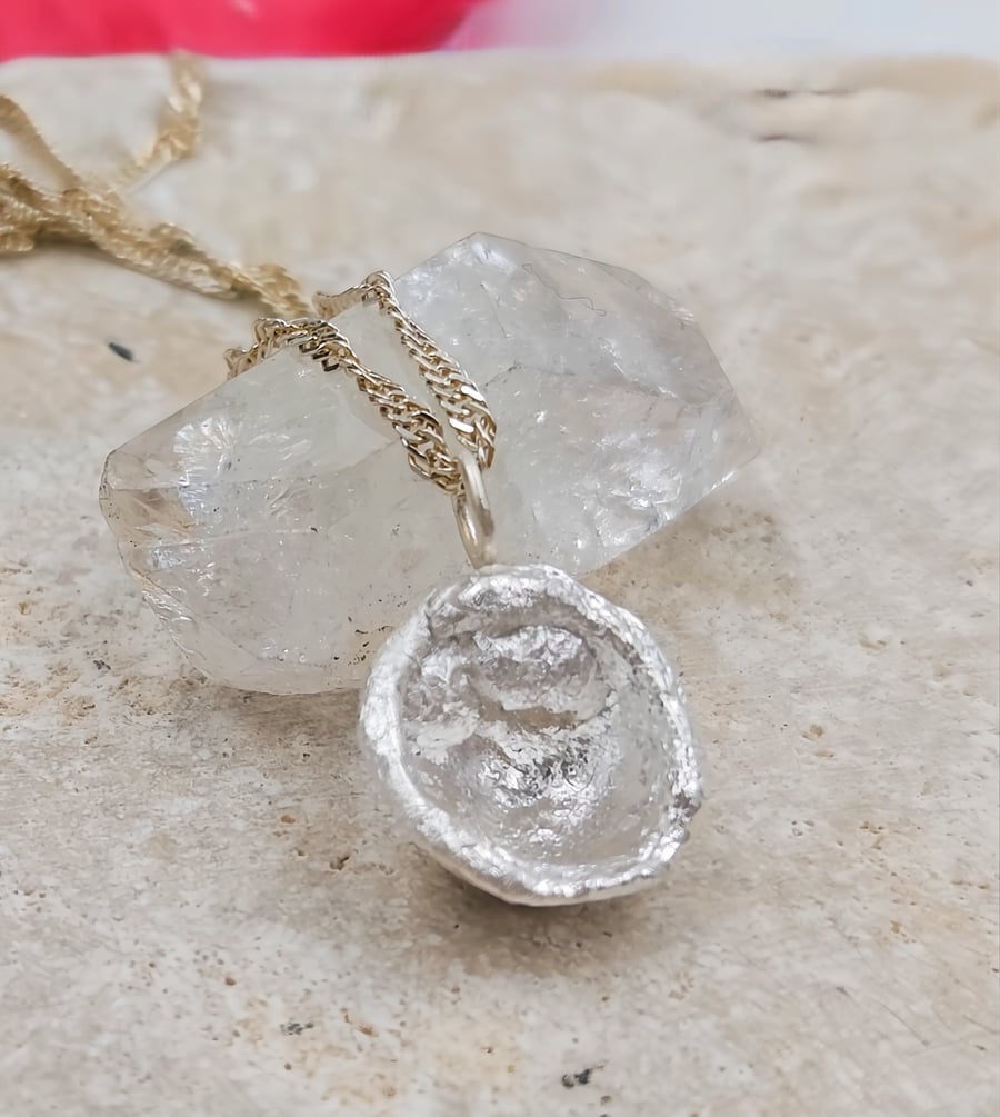 Molten Water-Cast Oyster Pendant, Hand-Forged Organic Silver Charm