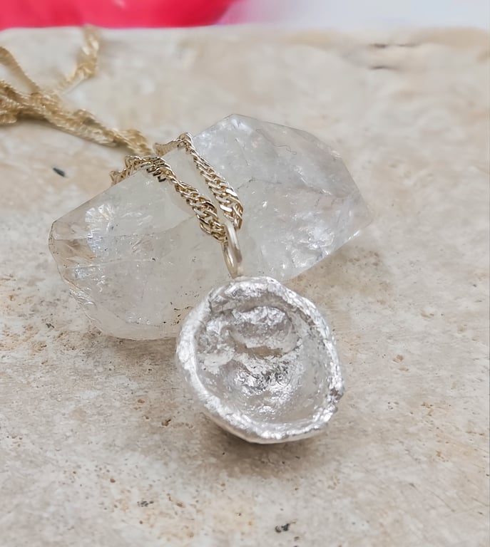 Molten Water-Cast Oyster Pendant, Hand-Forged Organic Silver Charm