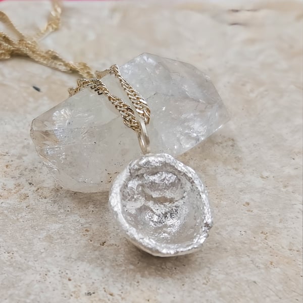 Molten Water-Cast Oyster Pendant, Hand-Forged Organic Silver Charm