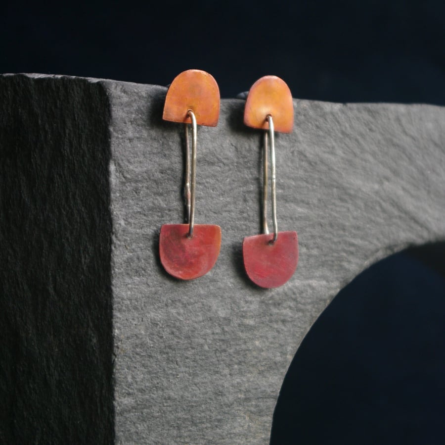 Red and Orange  Geometric Dangle Earrings