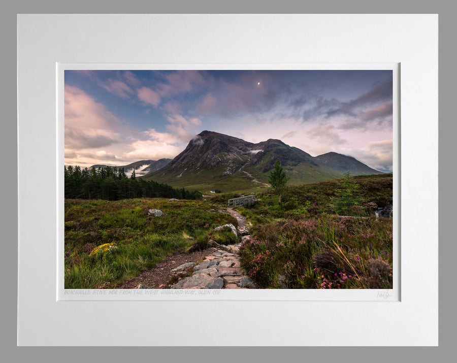 Moon over Buachaille Etive Mor from W Highland Way - A3 (50x40cm) Unframed Print