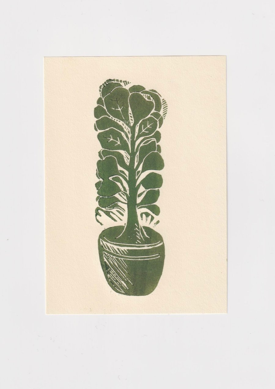 Plant Pot Linocut Print. 