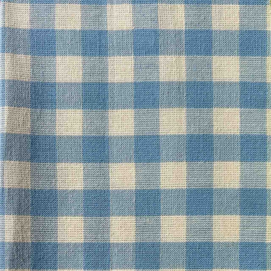 Light Blue Gingham Linen-Cotton Fabric, Medium Weight, by the metre