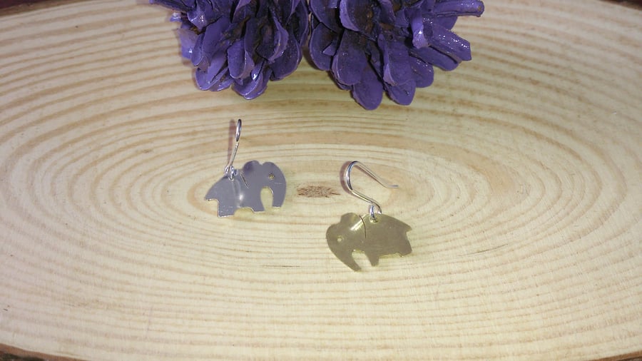 sterling silver and brass double elephant earrings