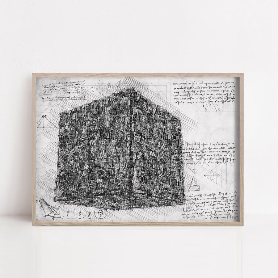 Star Trek Borg Cube Black & White Da Vinci Style print