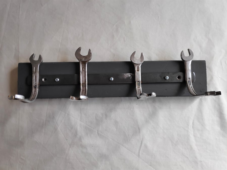 Handmade Spanner Coat Rack in Dark Grey - Reclaimed Tools and Wood