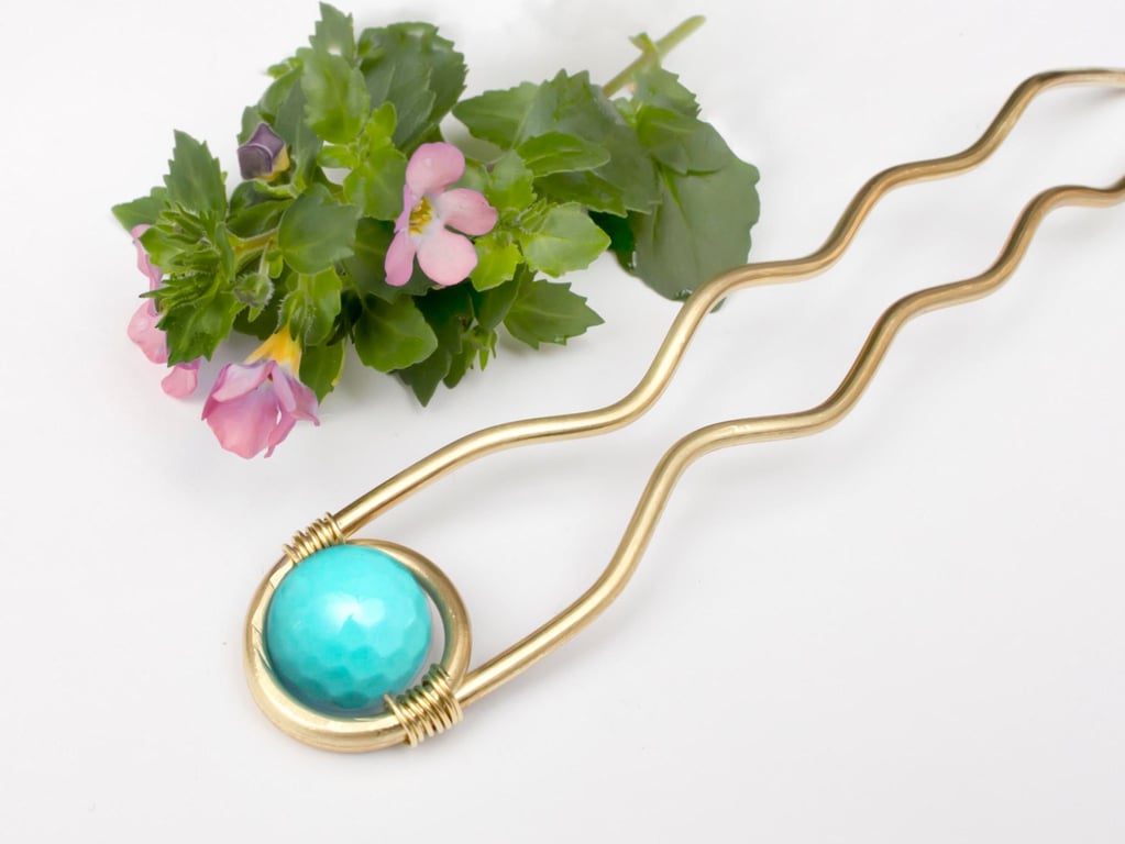 Brass Hair Fork for Thick Hair, Handmade Brass Hair Stick, Wire Hair Slide,