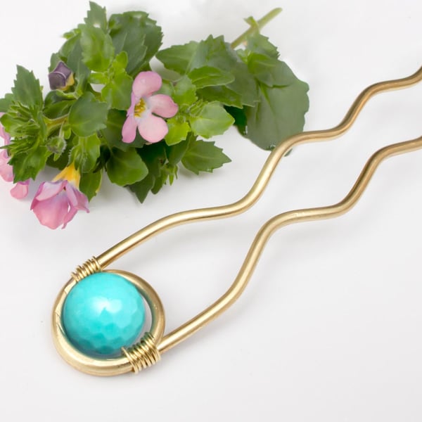 Brass Hair Fork for Thick Hair, Handmade Brass Hair Stick, Wire Hair Slide,