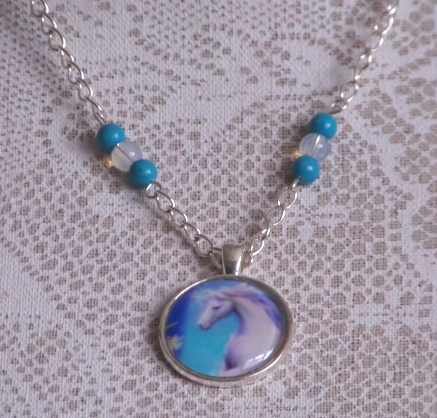 Mythical Blue Unicorn Necklace