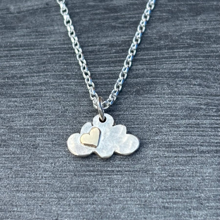Silver Cloud Pendant, gold heart pendant, gift for her, valentines gift, cloud