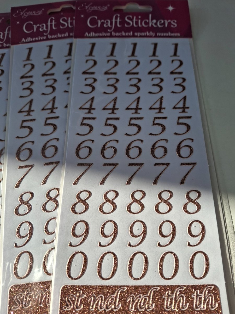 3 Packs Eleganza Craft Stickers Stylised Number Set Rose Gold