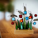 Stained Glass Art Ornament Suncatcher Barley Cornflowers Poppies