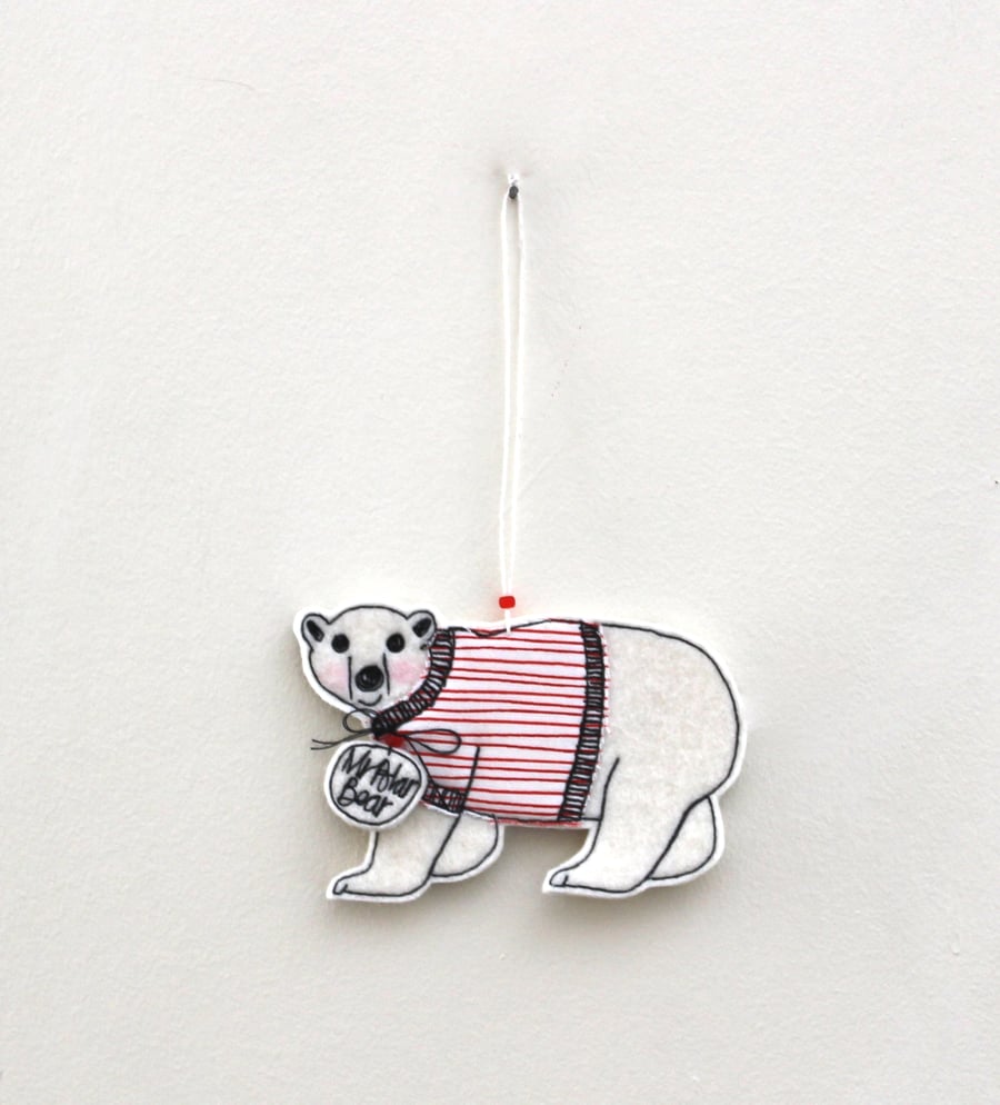 'Mr Polar Bear is wearing a Jumper' - Hanging Decoration