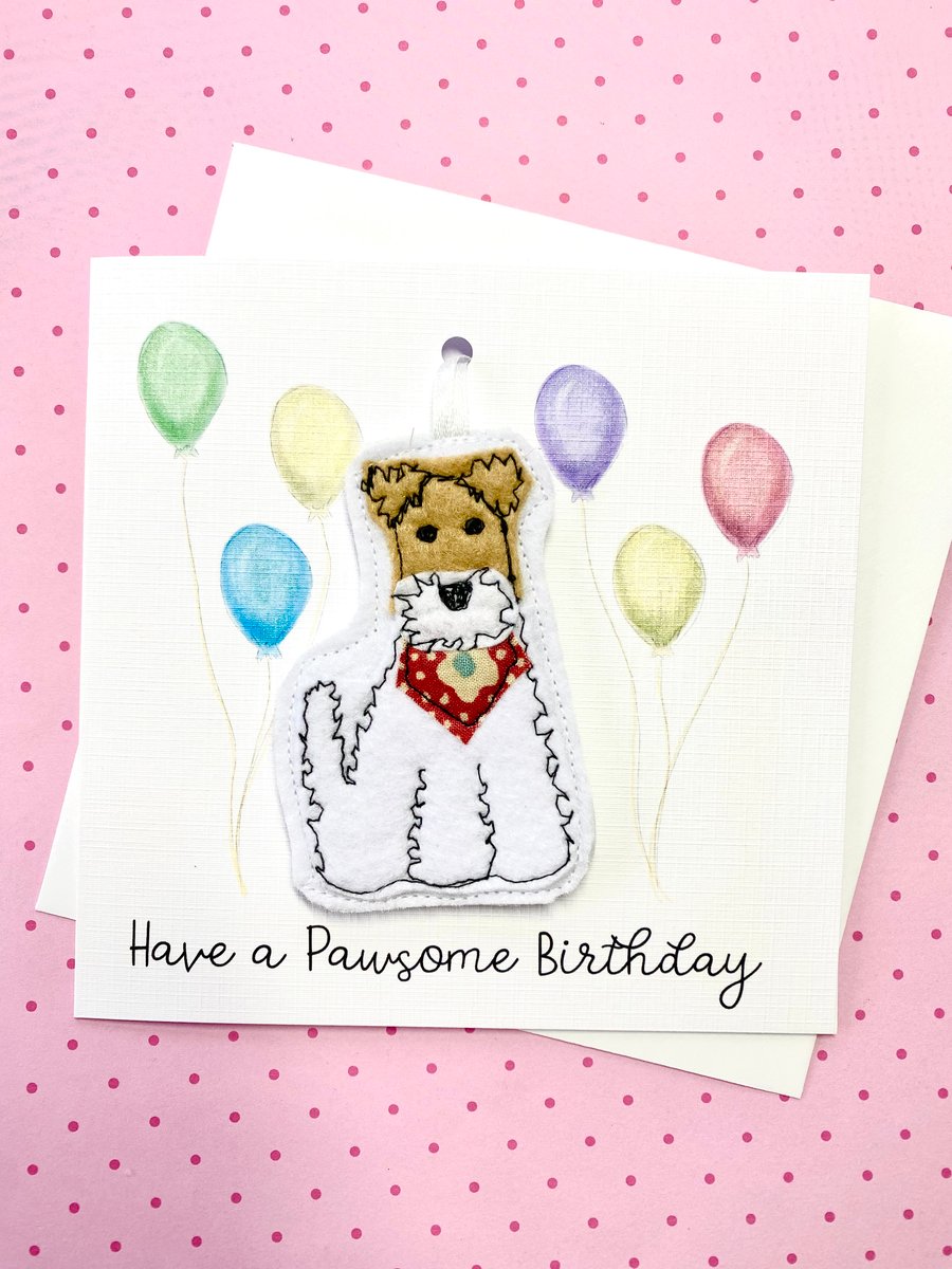 Handmade Birthday Card Fox Terrier Keepsake Birthday Gift Hanging Decoration 