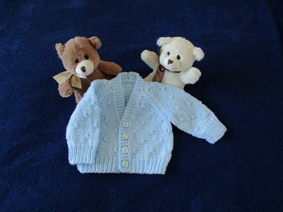 14" Newborn Blue V Neck Knots Cardigan