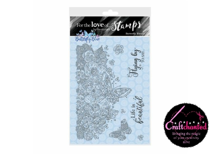 For The Love Of Stamps Butterfly Blue Butterfly Blooms A6 Clear Stamp Set