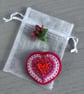 Hand Embroidered Ruby Red Heart Brooch  - Image 4