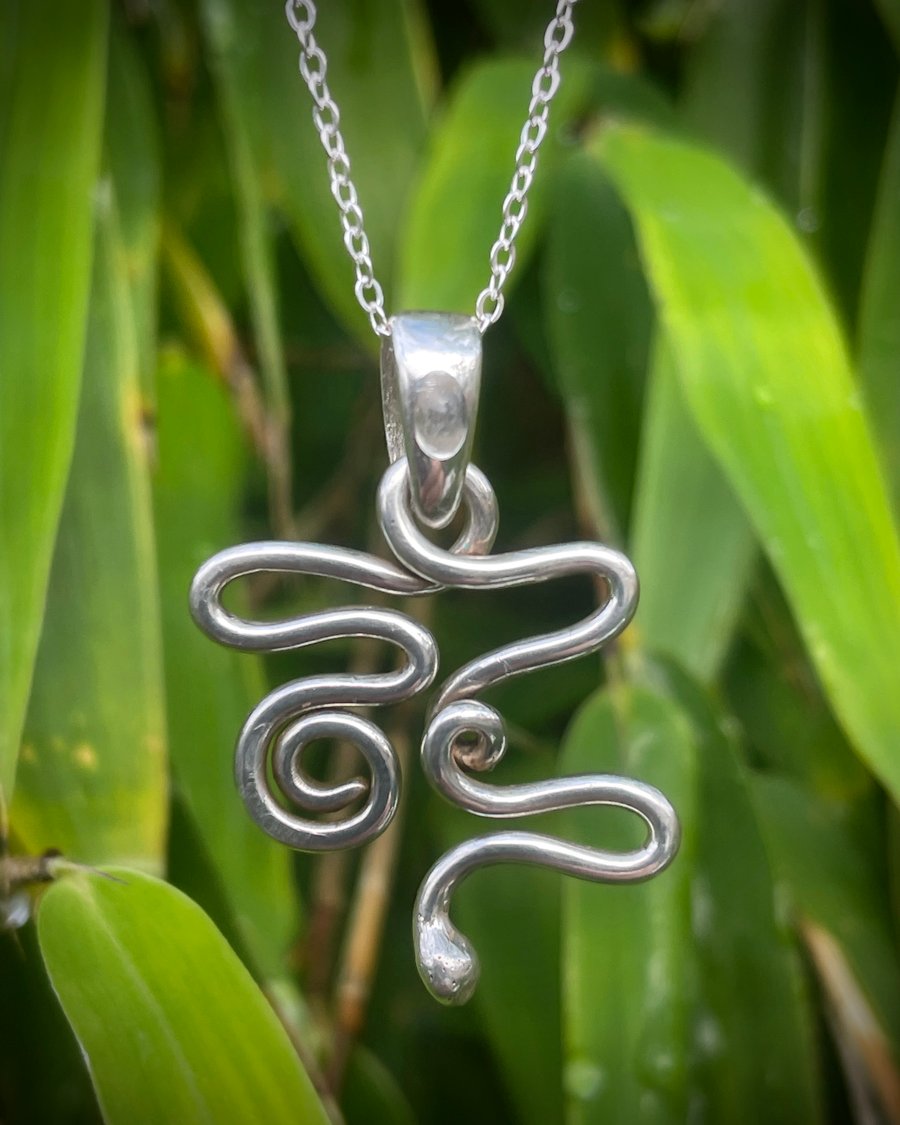 Handmade Kundalini Awakening Snake Pendant, Necklace Sterling Silver