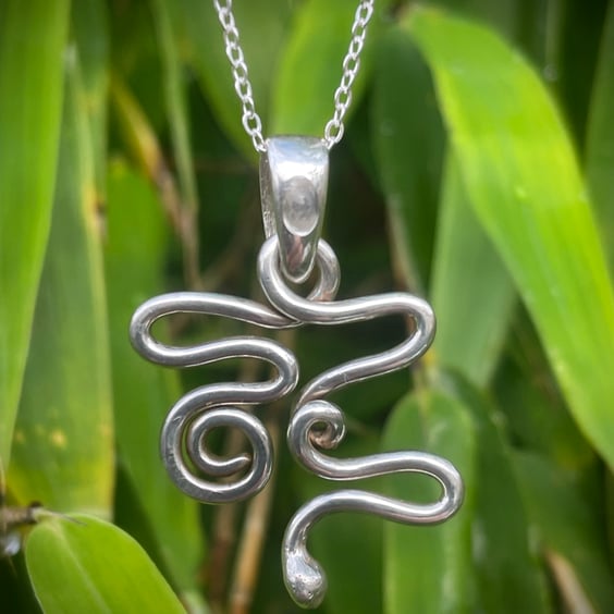 Handmade Kundalini Awakening Snake Pendant, Necklace Sterling Silver
