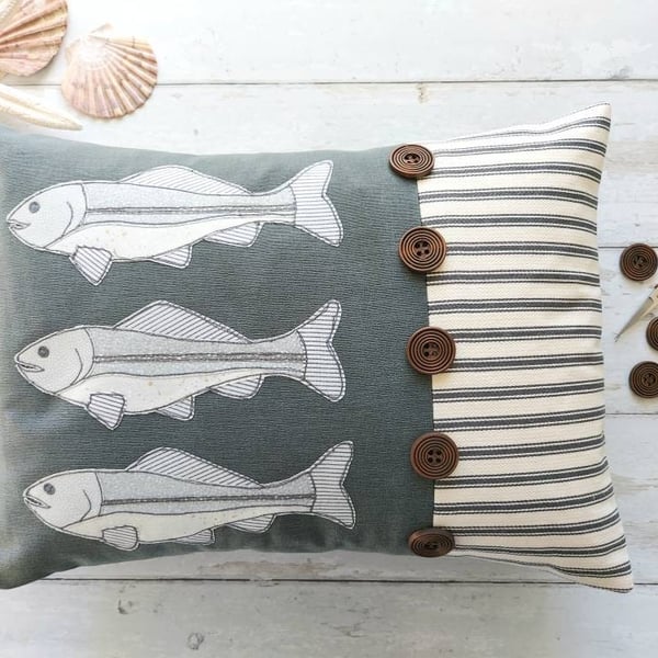 Three Fish Freemotion Applique Cushion