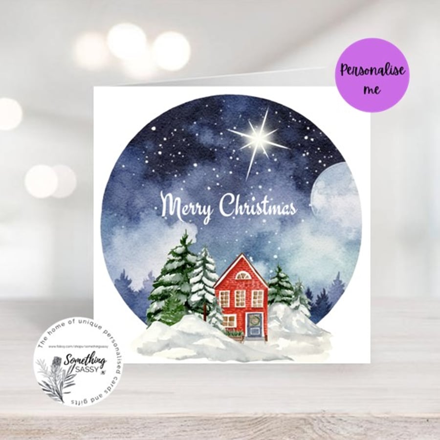 Personalised Snow globe Scene Christmas Card 