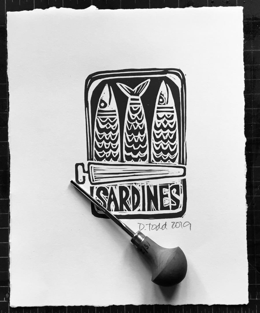‘Sardines’' Lino Print