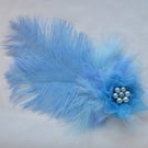 Hyacinth Blue Regency Style Ostrich Feather Hair Clip Headpiece