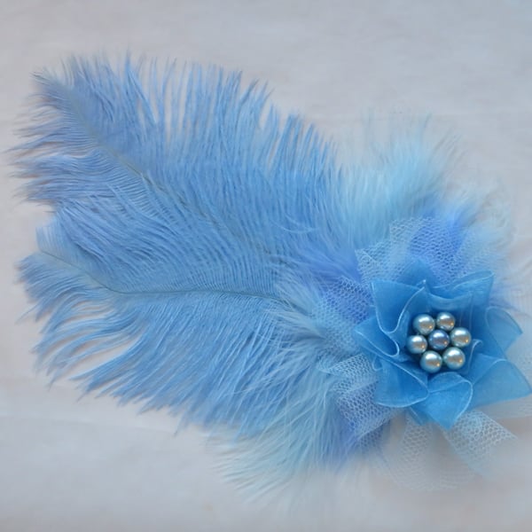 Hyacinth Blue Regency Style Ostrich Feather Hair Clip Headpiece