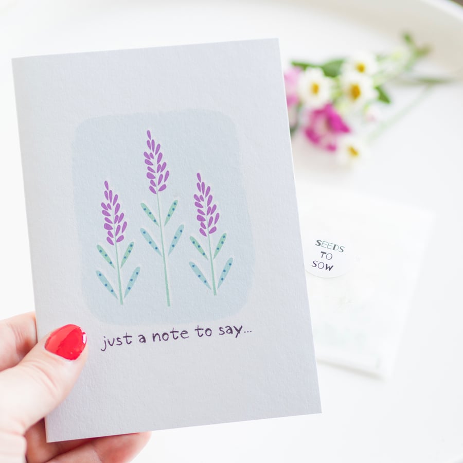 Just a note to say... Card - Wildflower Seed Card - Handmade Card - Floral Card
