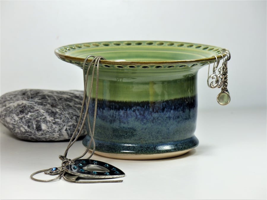 Green and Blue Ceramic Jewellery Bowl to display earrings, bracelets, bangles. 