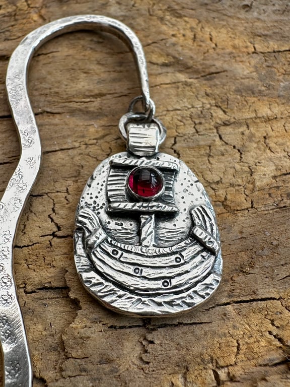 Viking Ship Bookmark with Garnet