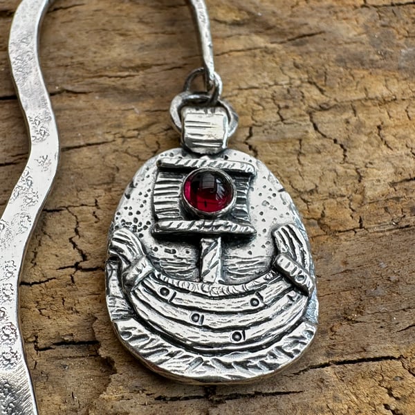 Viking Ship Bookmark with Garnet