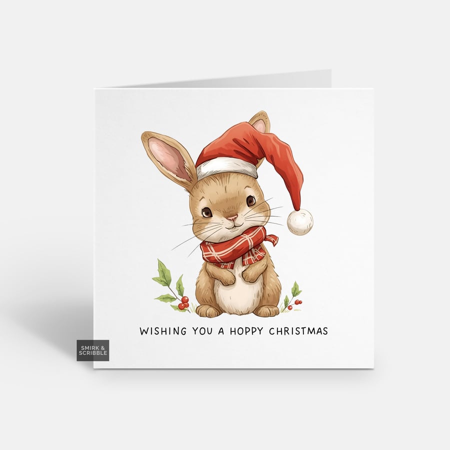 Unique Funny Christmas Card For Him Or Her - Cute Xmas Greeting - Bunny 