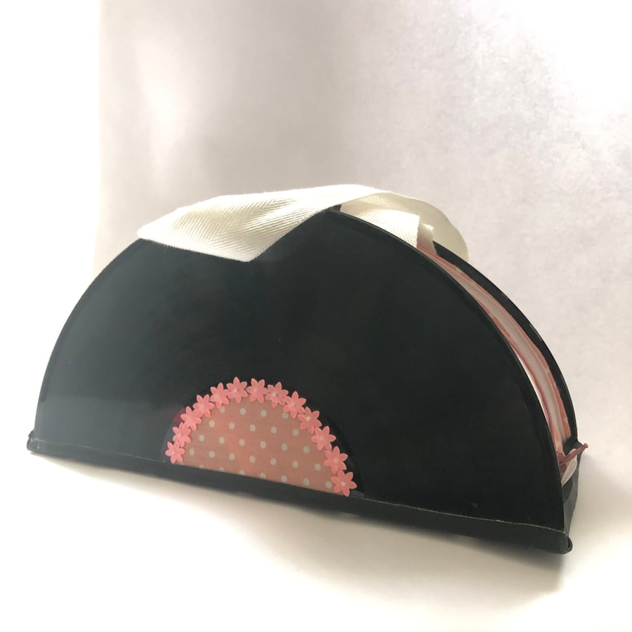 Rockabilly Polka Dot Record Handbag Pale Pink Flower Trim Bag