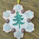 Handmade ceramic Snowflake hanging Christmas decoration