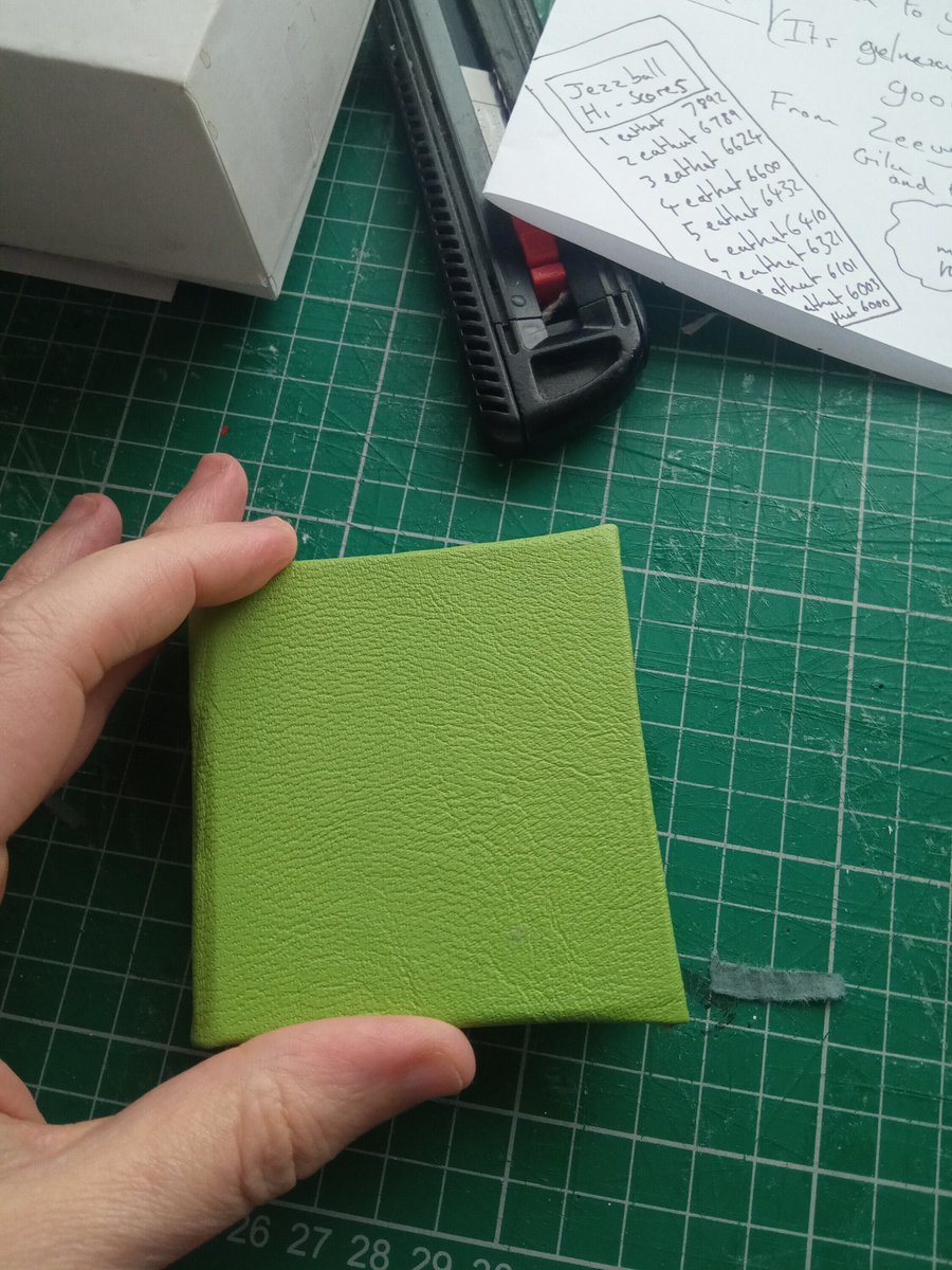 Mini square notebook. About 7cm square interior. Handbound from scratch. Green
