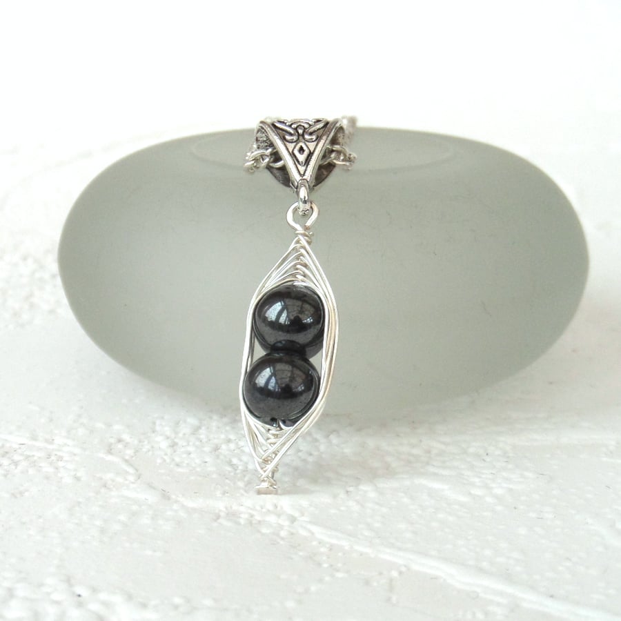 Hematite 'Peas in a Pod' wire wrapped necklace -other colours & sizes available