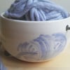 Handmade ceramic yarn bowl with painted wool yarn & knitting holes knitter gift