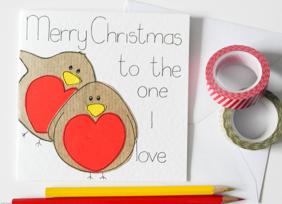 Merry Christmas To The One I Love Xmas Card, Cute Robins Christmas Partner Card 