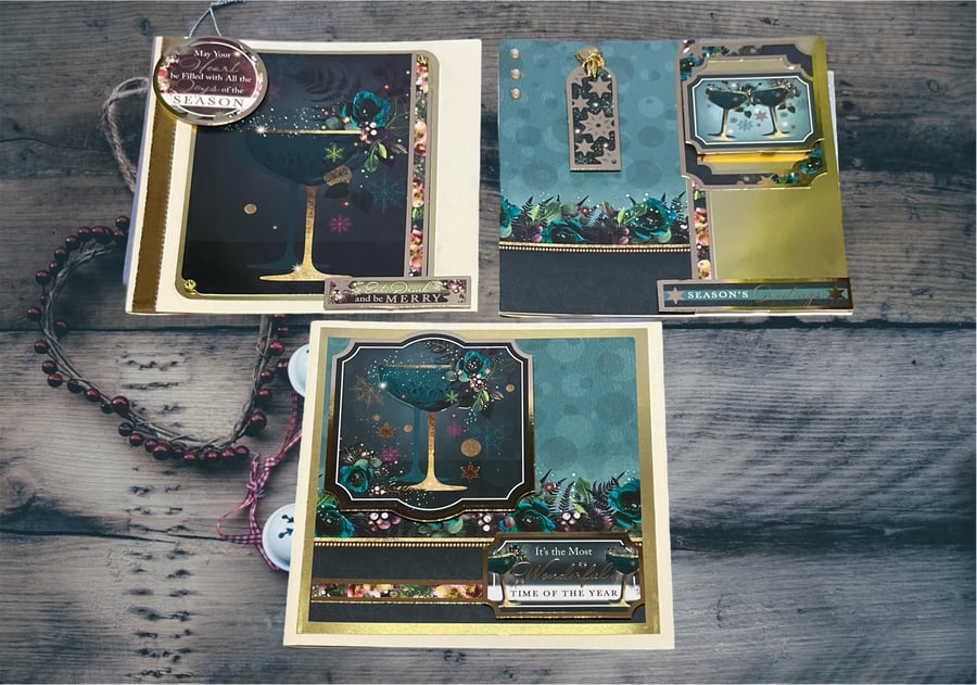 Set of three luxury Champagne Christmas cards.