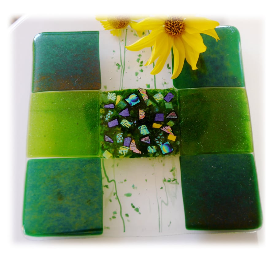 Fused Glass Trivet Green Trivet 16cm 025 Folksy