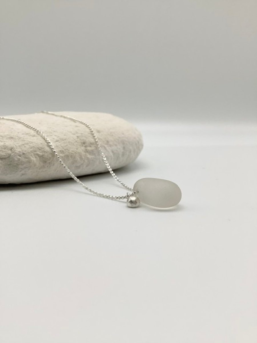 Simple White Sea Glass with Tiny Silver Pebble