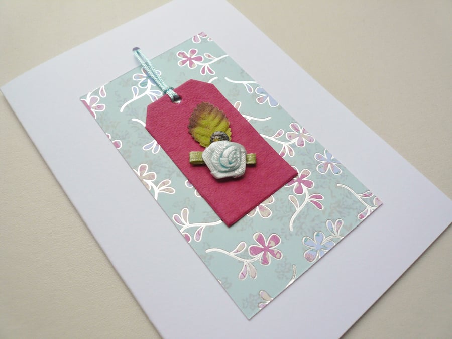 Pale Blue Flower and Sea Shell Embellished Greetings Card