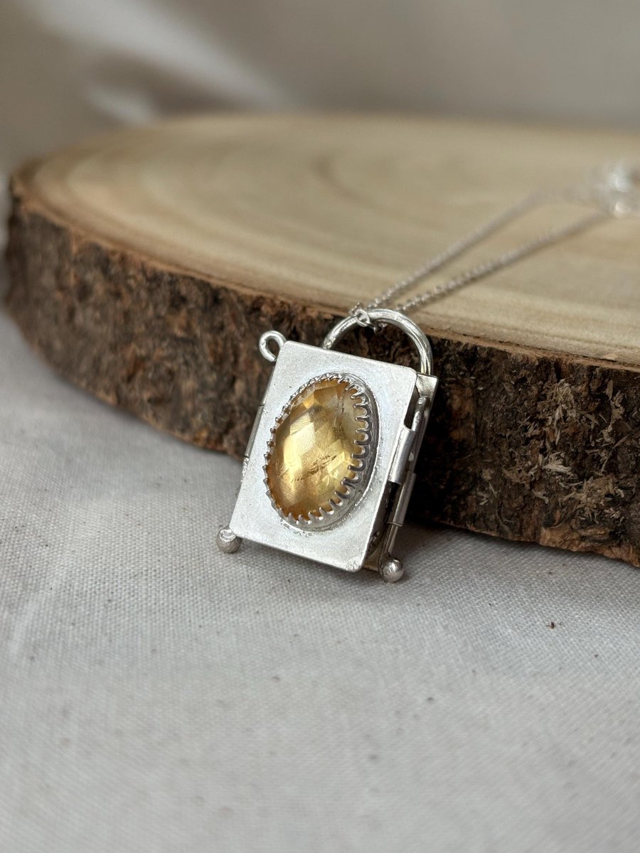 Sterling silver locket, Citrine locket, Handcrafted locket, Gift for her, Gemsto