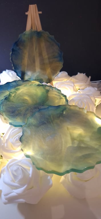 Gilded Teal and Gold Resin Coaster Set